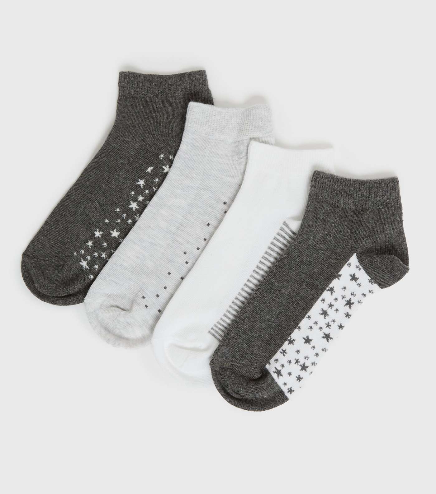 4 Pack Grey Star Spot and Stripe Trainer Socks
