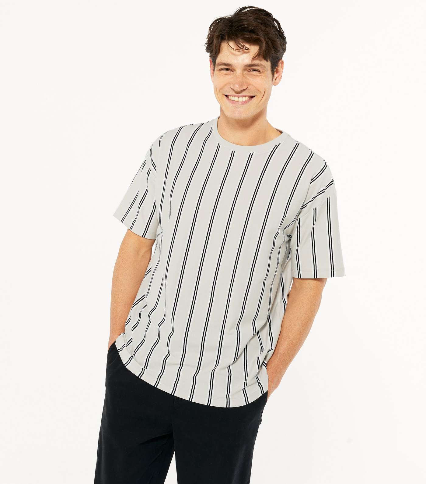 Pale Grey Stripe Oversized T-Shirt