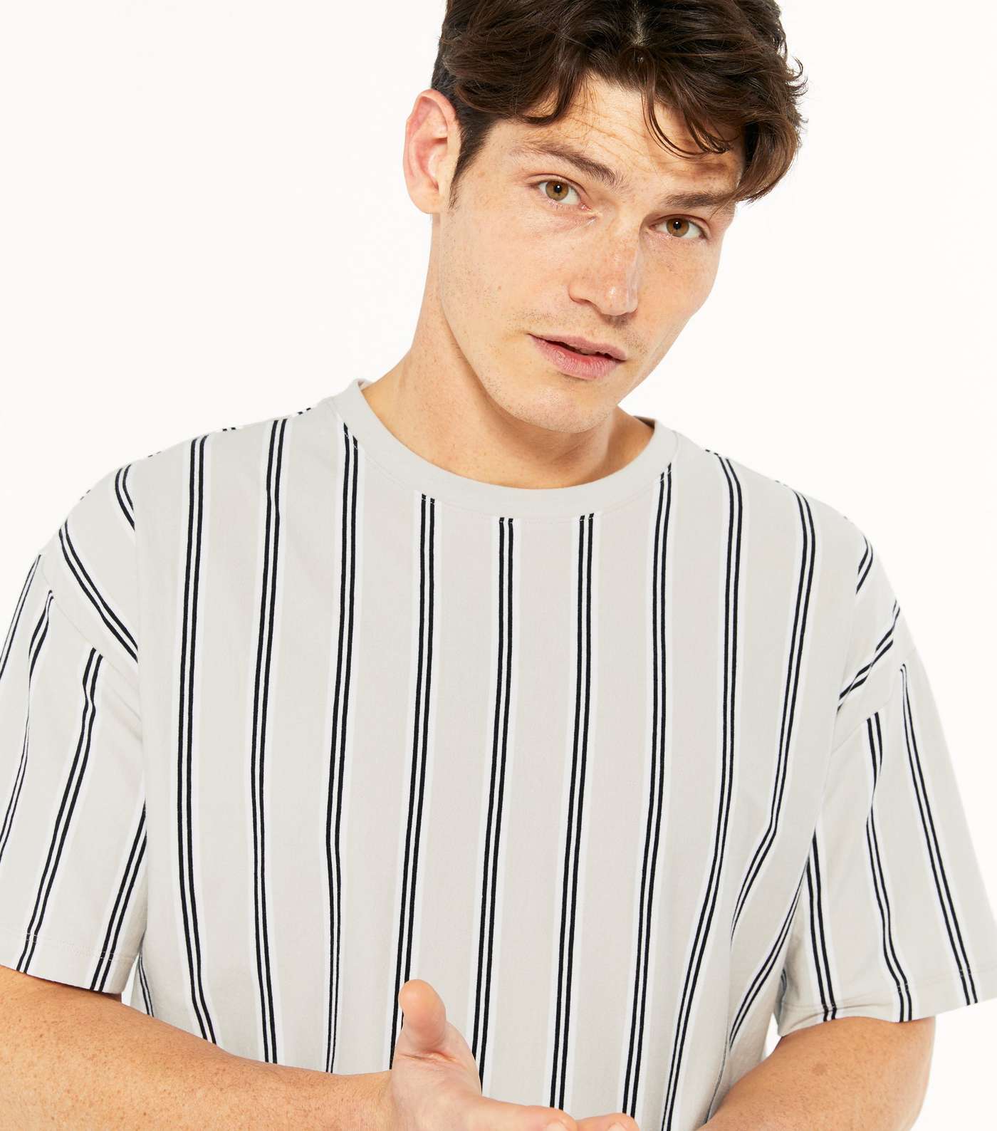 Pale Grey Stripe Oversized T-Shirt Image 3