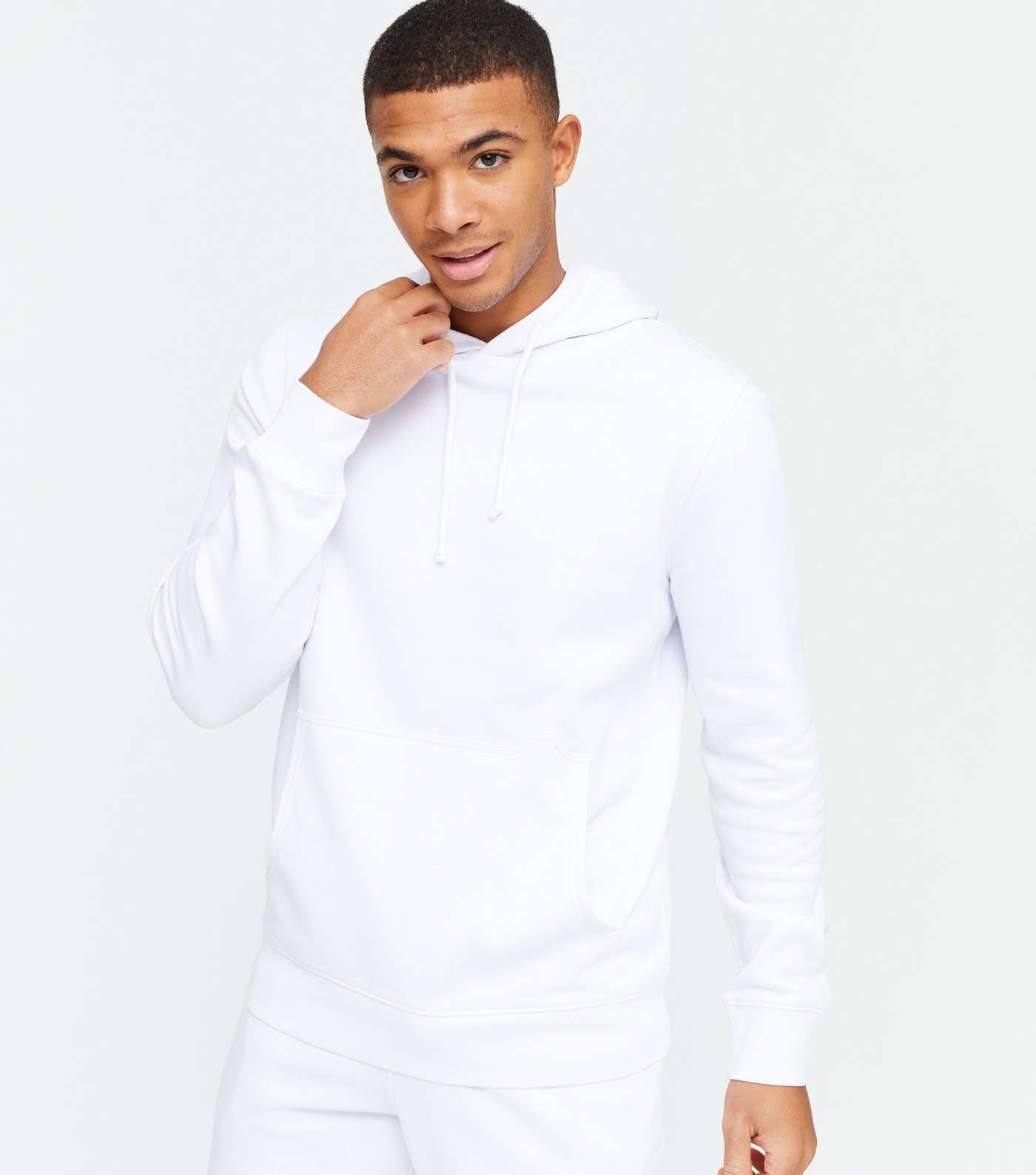 White Jersey Pocket Front Hoodie