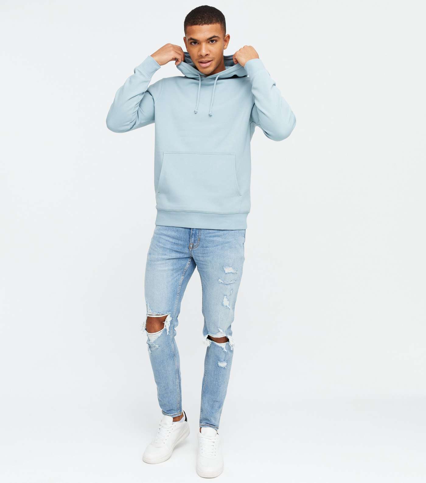 Pale Blue Jersey Pocket Front Hoodie Image 2