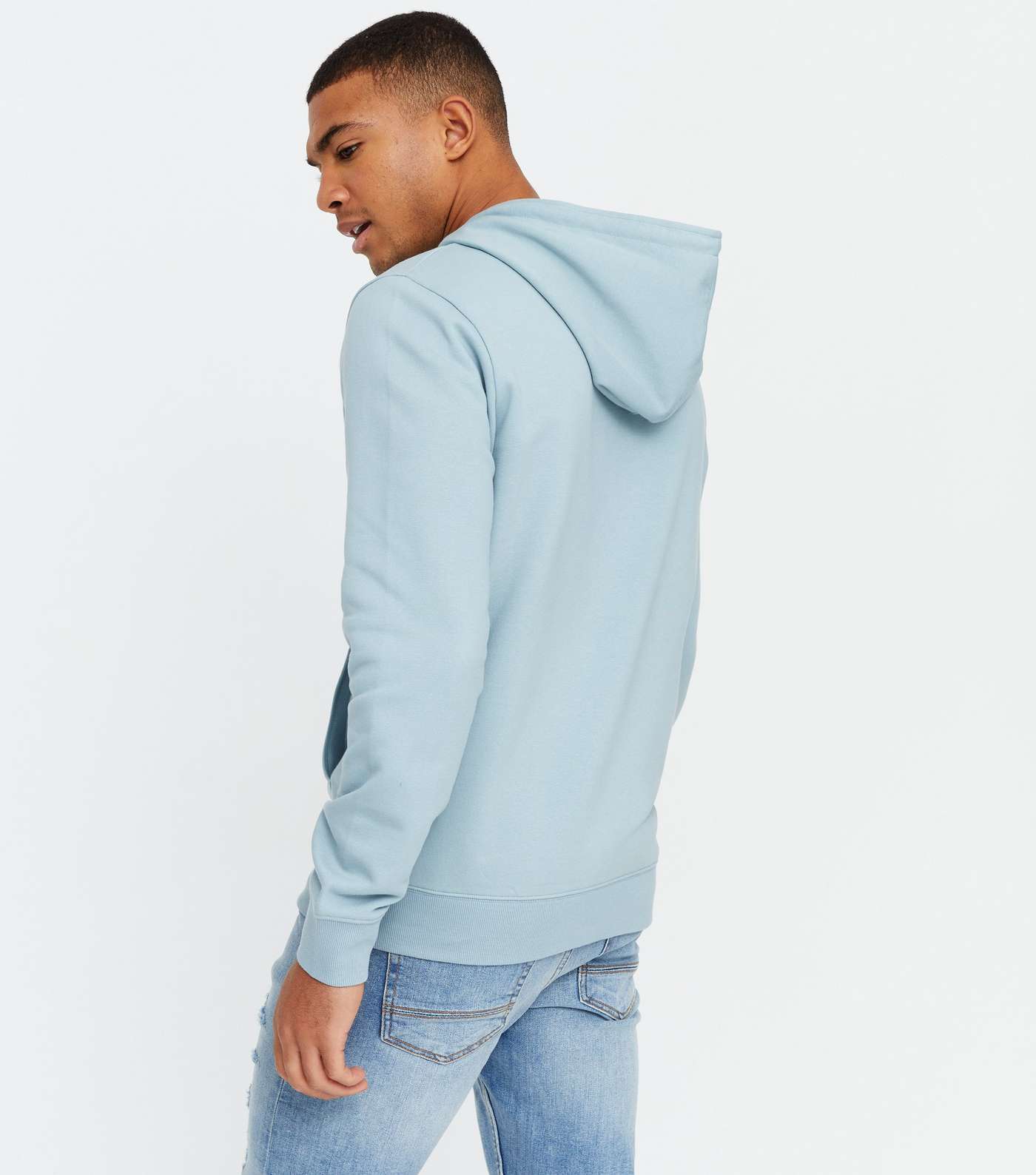 Pale Blue Jersey Pocket Front Hoodie Image 4