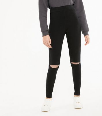 Girls Black Split Knee Leggings | New Look