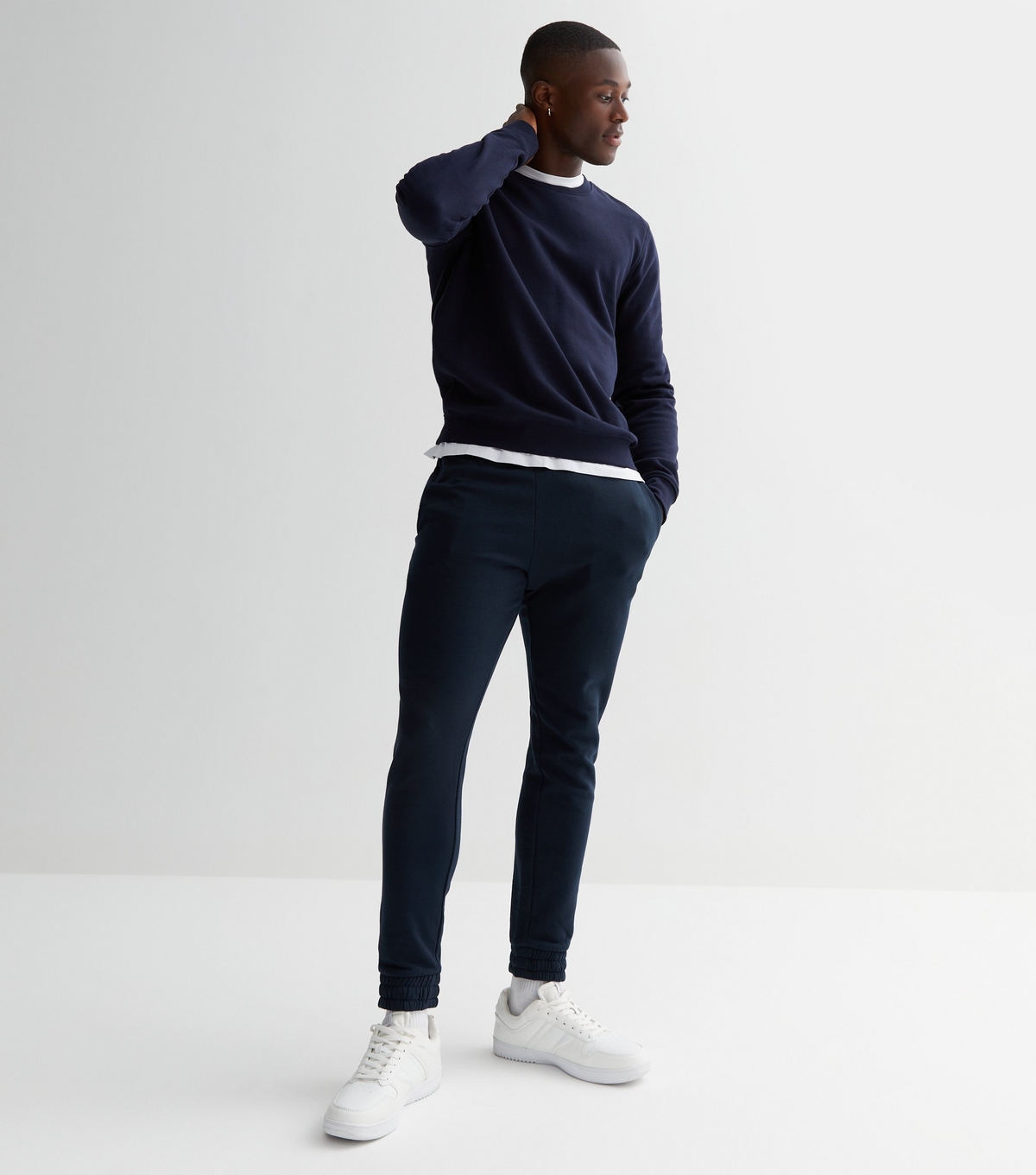Men's Navy Jersey Cuffed Joggers New Look