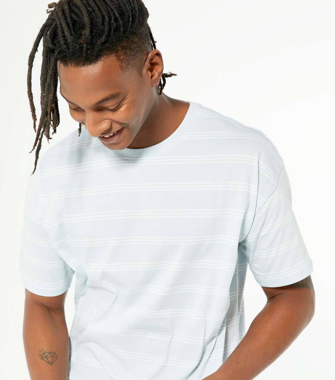 Pale Blue Stripe Oversized T-Shirt Image 3