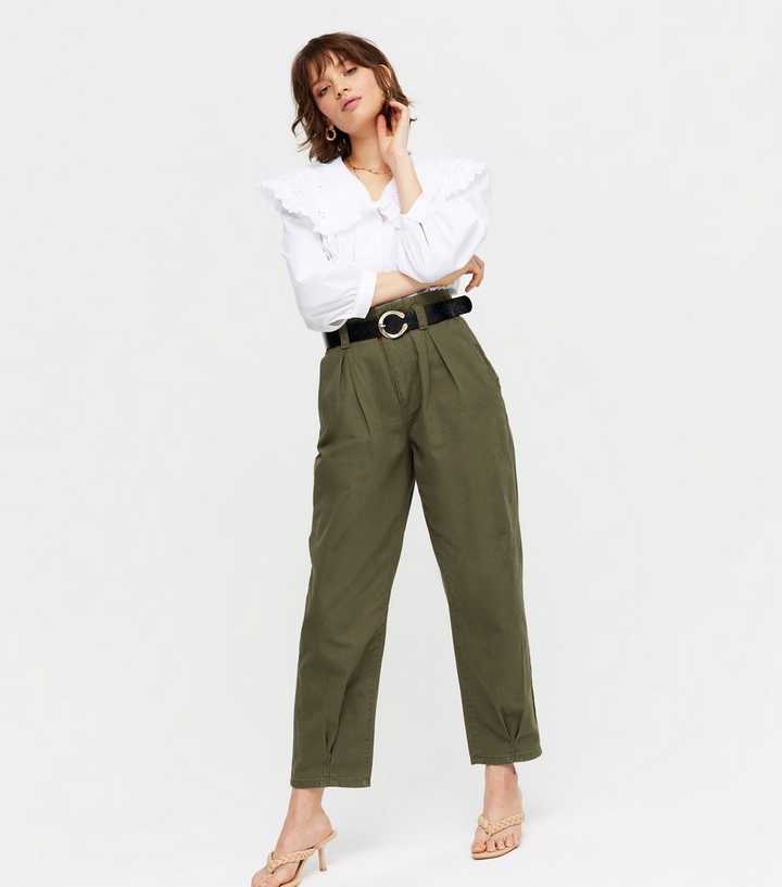 Khaki Denim Belted Trousers
