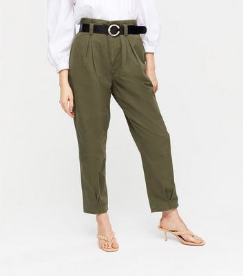 Petite Pale Grey Check High Waist Slim Stretch Trousers | New Look