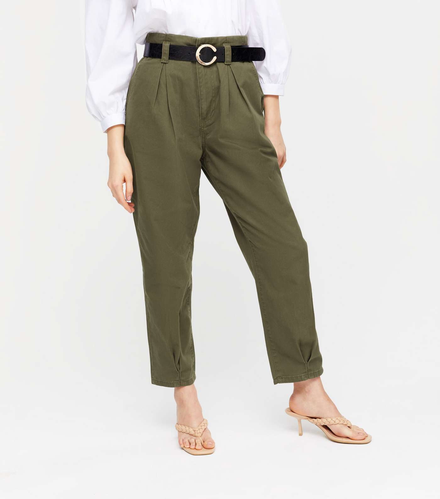 Khaki Denim Belted Trousers Image 2