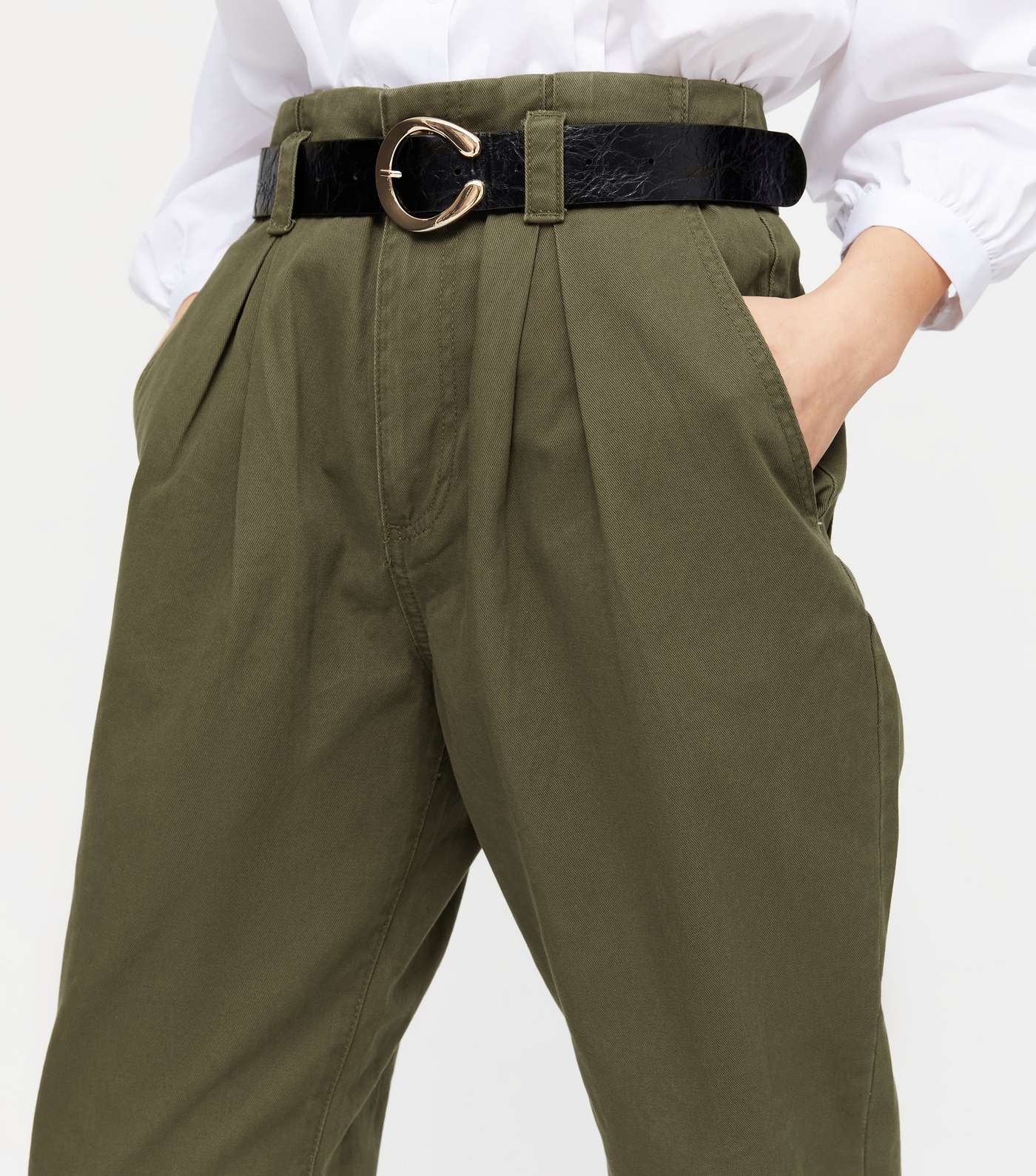 Khaki Denim Belted Trousers Image 4