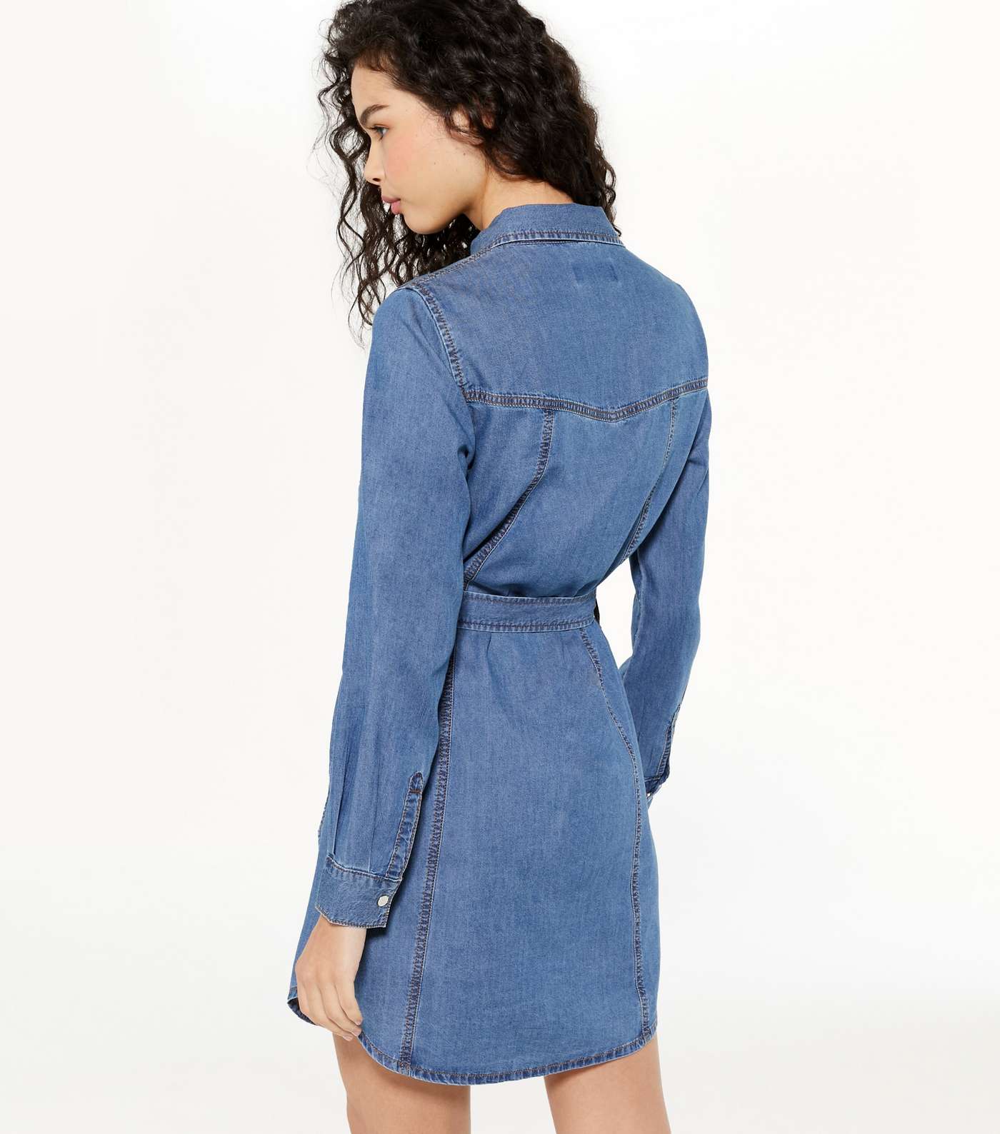 Blue Mid Wash Denim Long Sleeve Shirt Dress  Image 3