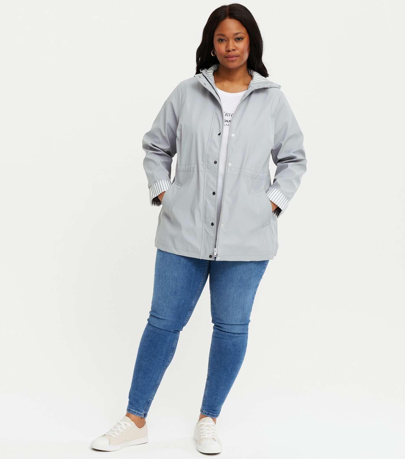 Curves Pale Grey Hooded Anorak Image 2