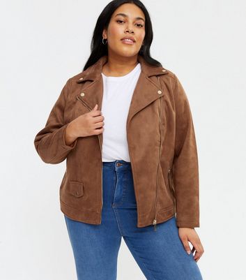 Camel suedette deals biker jacket