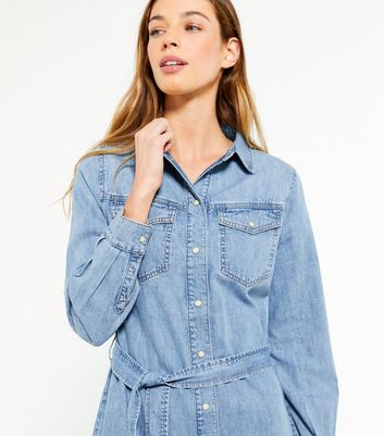 denim midi tiered shirt dress