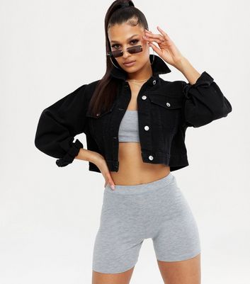 Short black denim on sale jacket