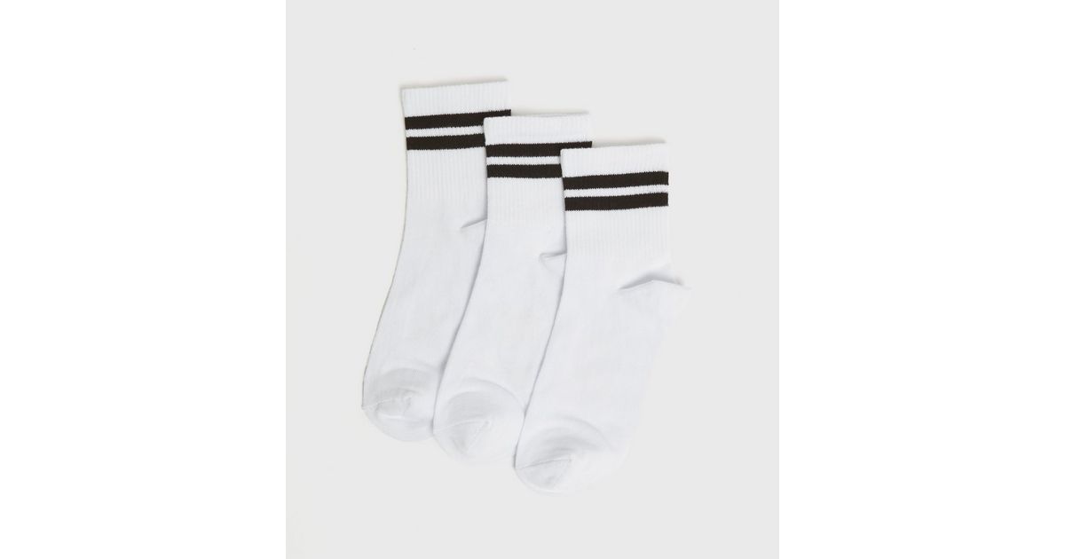 3 Pack White Stripe Ankle Socks New Look