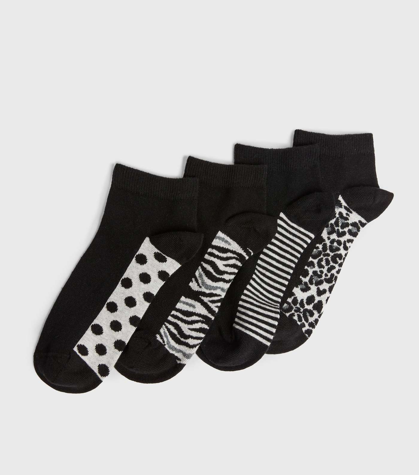 4 Pack Black Animal Spot and Stripe Trainer Socks