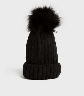 black faux fur bobble hat