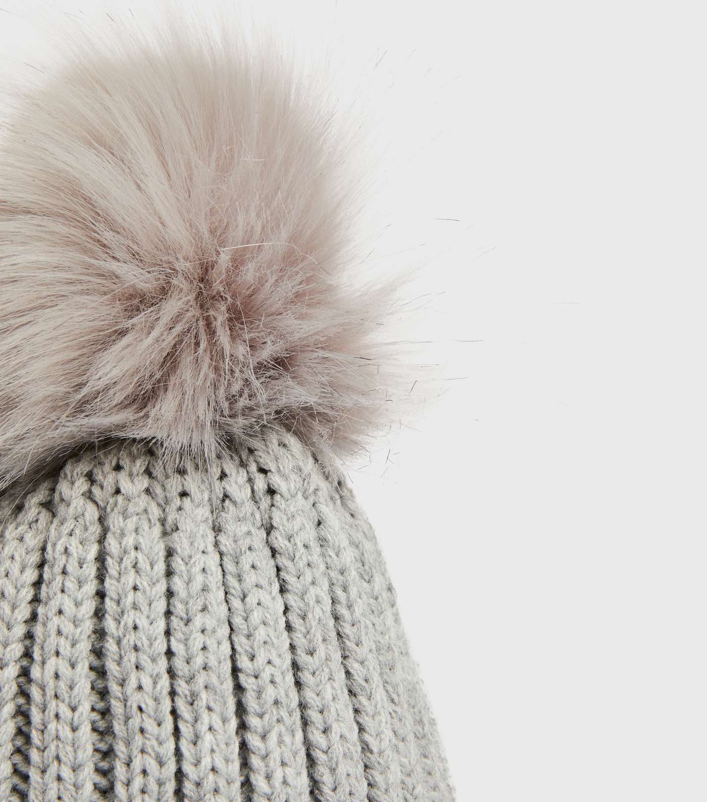 Girls Grey Knit Faux Fur Bobble Hat Image 2