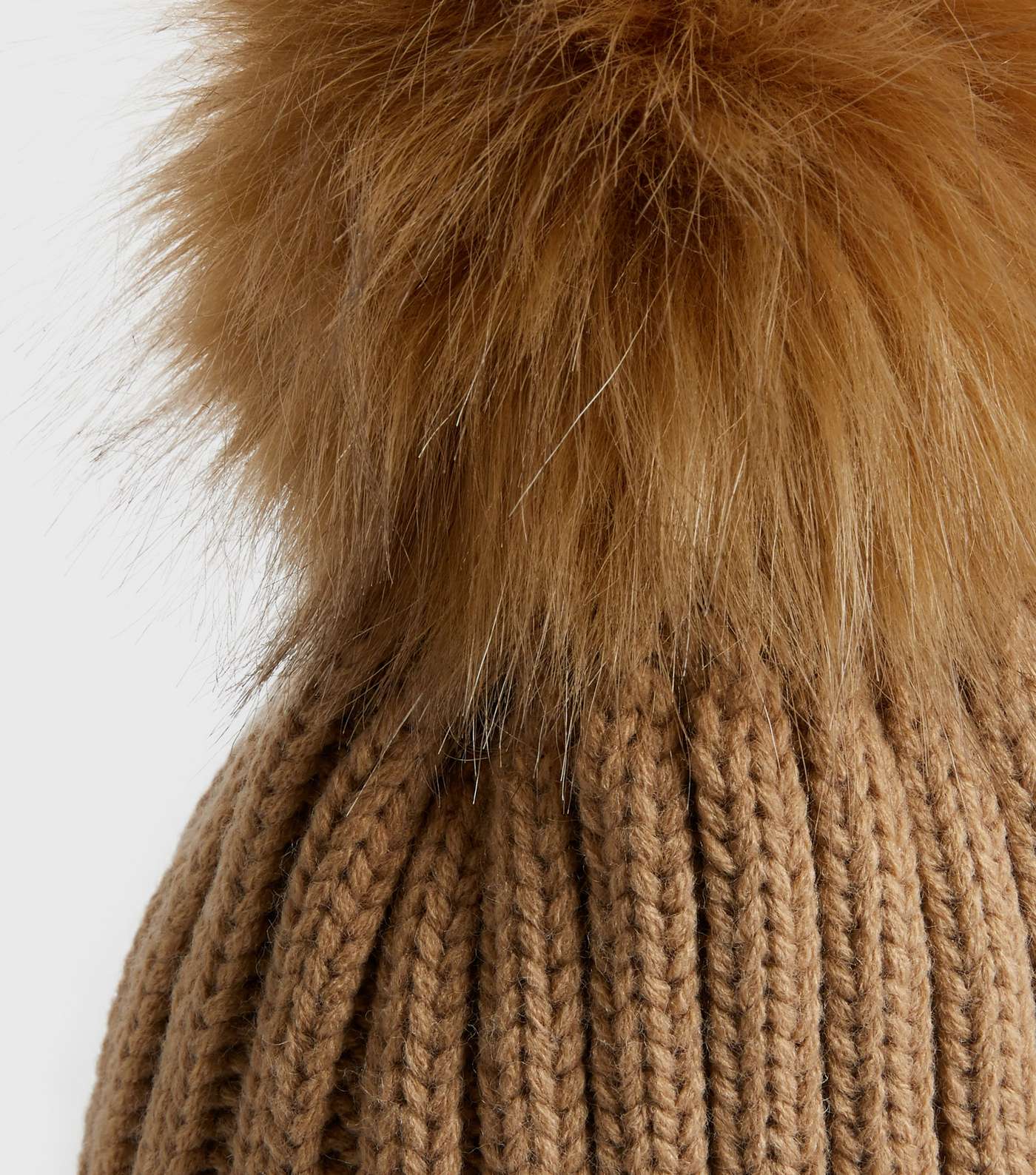 Girls Camel Knit Faux Fur Bobble Hat Image 3