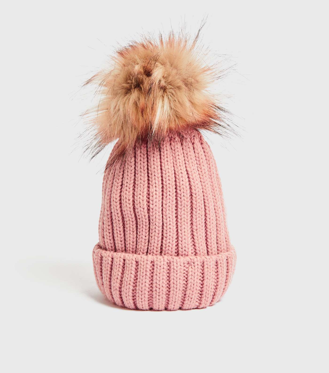 Girls Pink Knit Faux Fur Bobble Hat