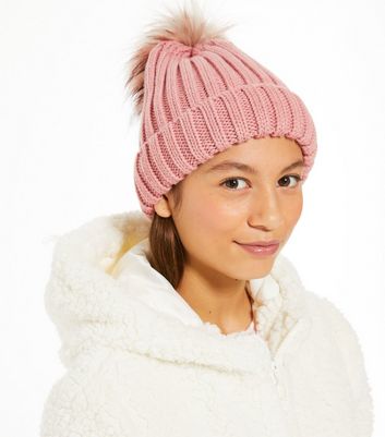 Ladies pink cheap bobble hat