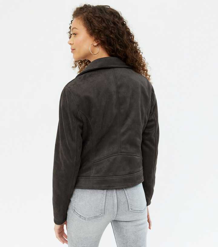 grey suede biker jacket new look