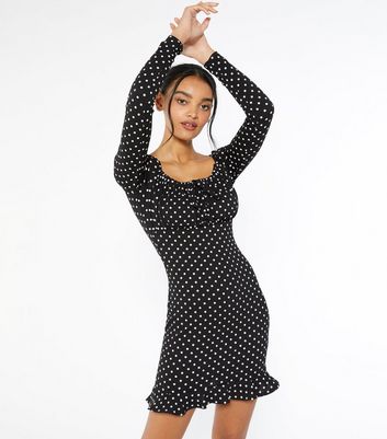 new look pink and black polka dot dress