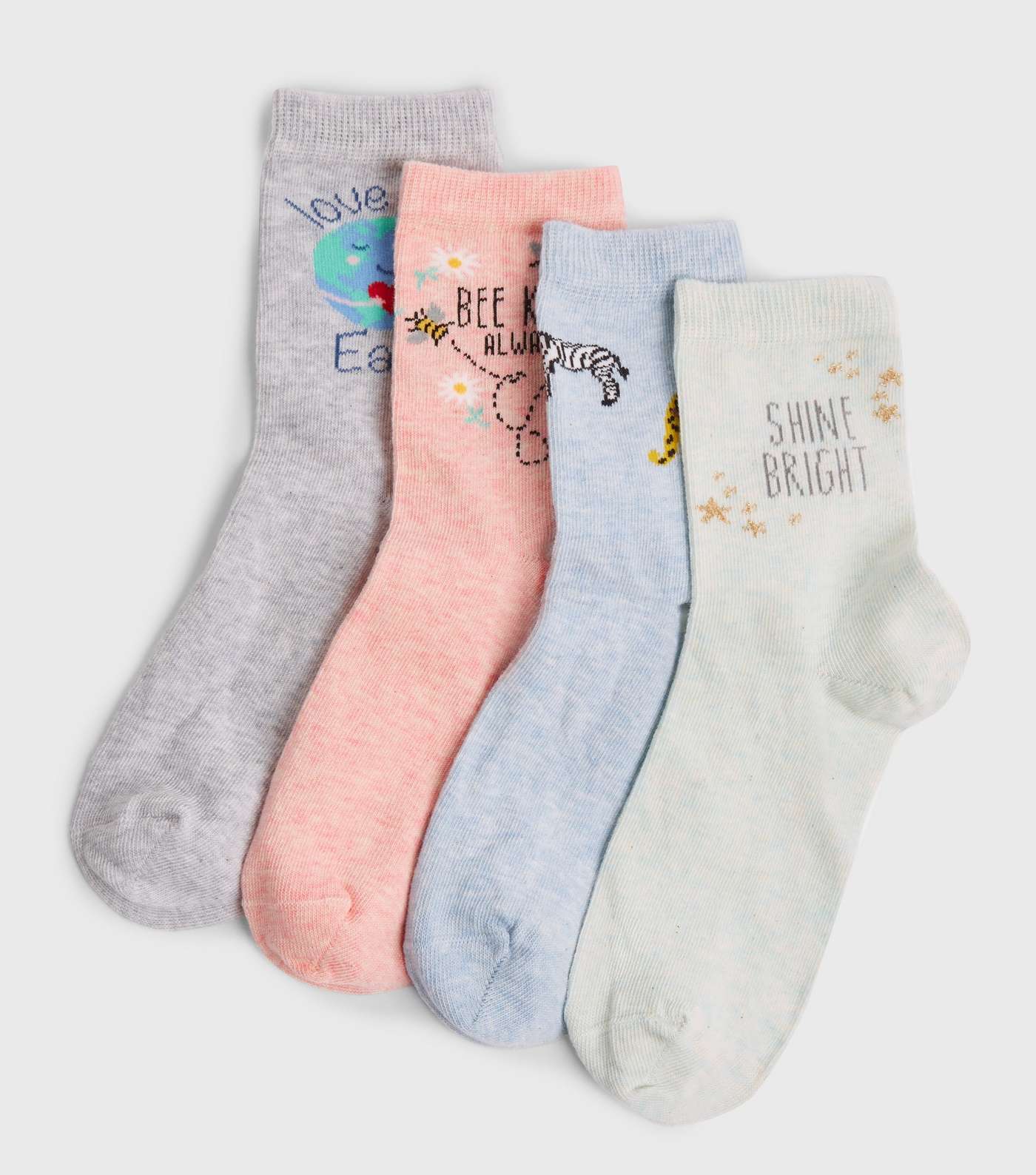 Girls 4 Pack Multicoloured Positive Ankle Socks 