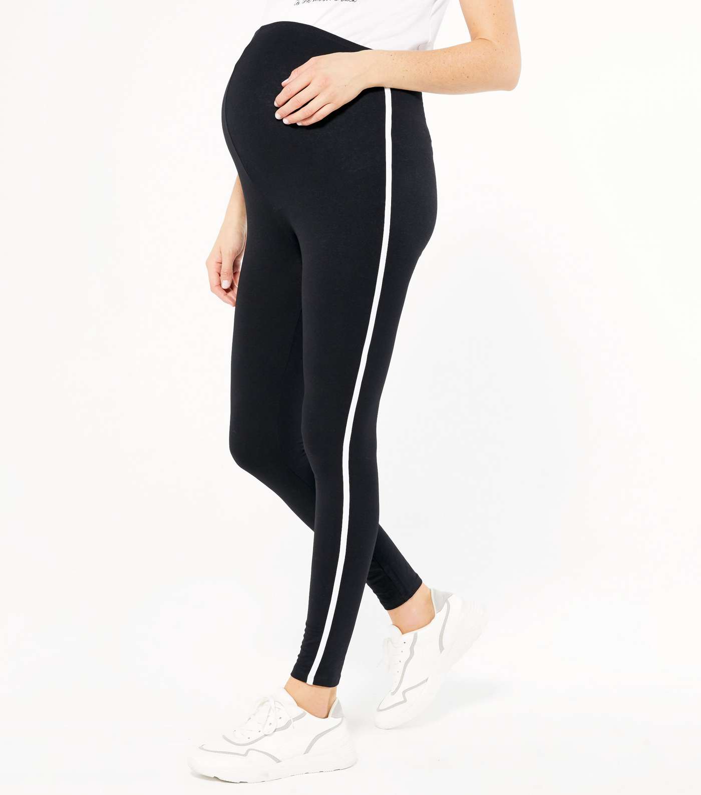 Maternity 2 Pack Black Side Stripe Over Bump Leggings  Image 3