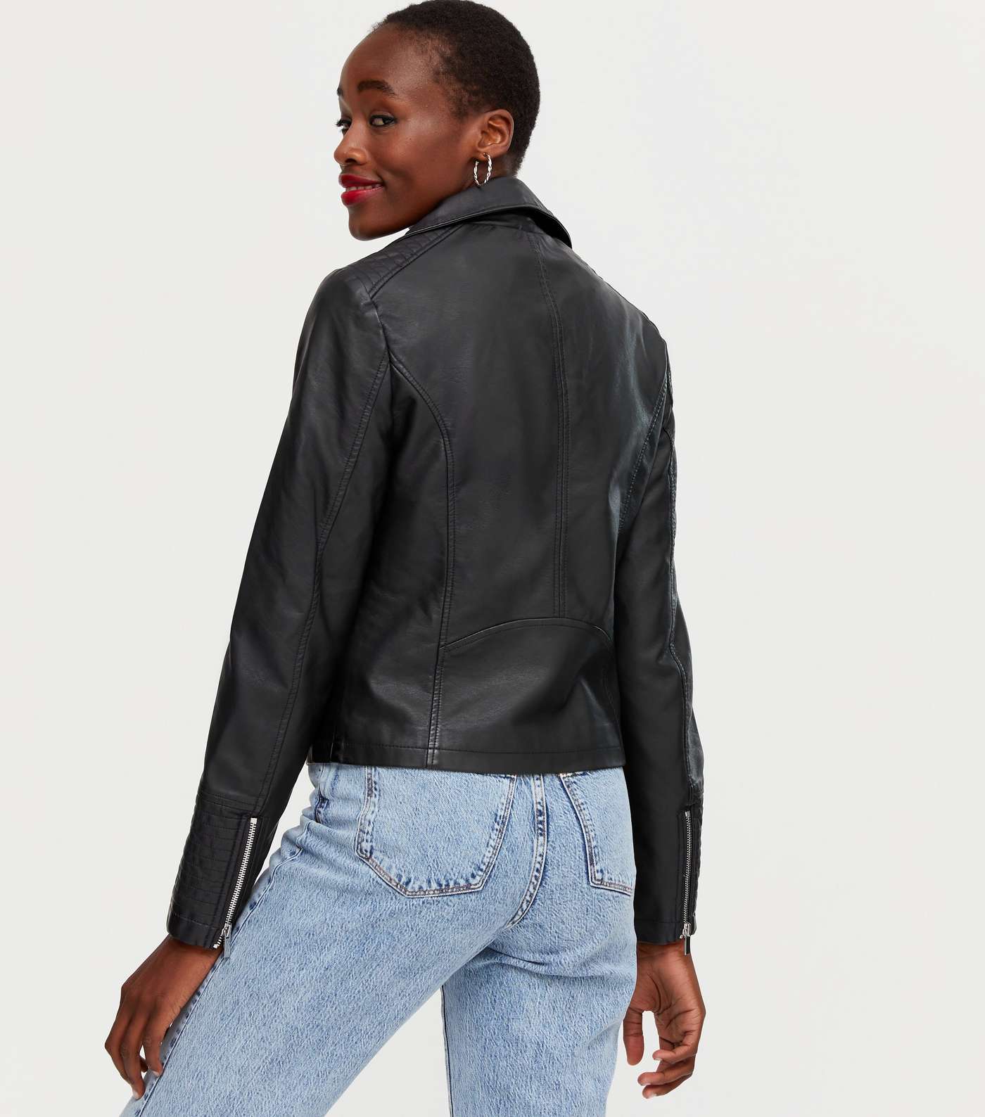 Tall Black Leather-Look Zip Biker Jacket Image 3