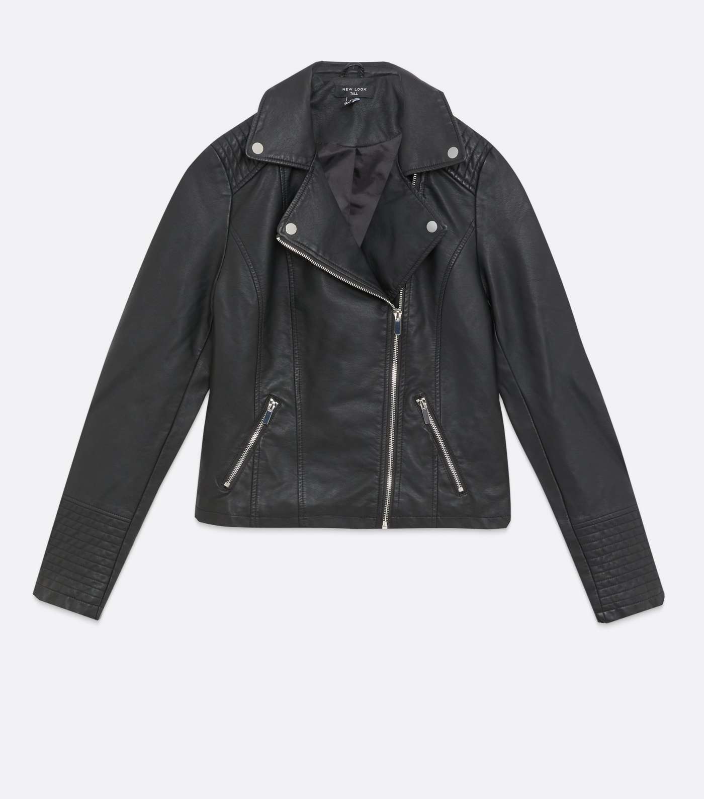 Tall Black Leather-Look Zip Biker Jacket Image 5