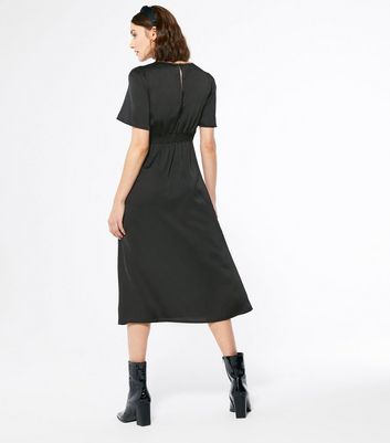 black satin short sleeve dress