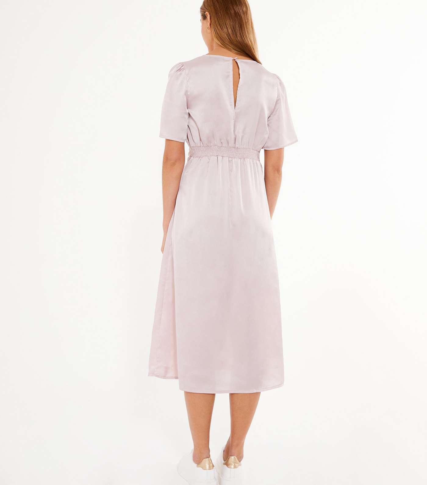 Pale Pink Satin Short Sleeve Midi Dress Image 3