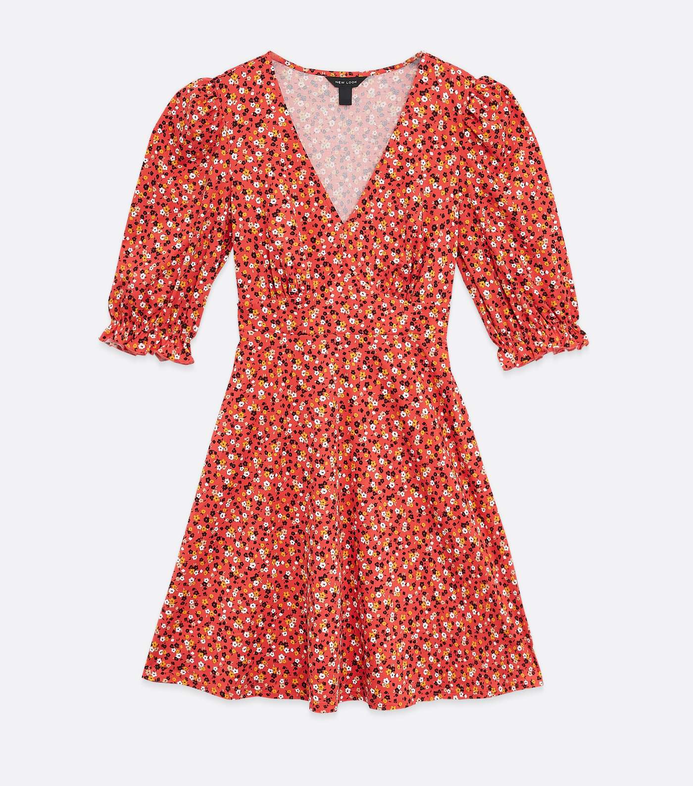 Red Ditsy Floral Puff Sleeve Mini Dress Image 5