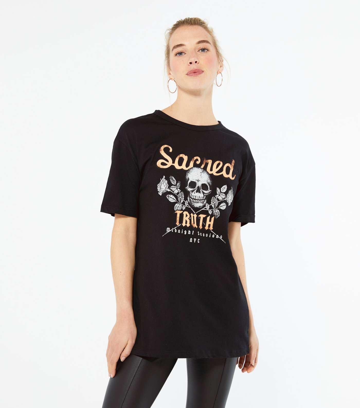 Black Floral Skull Slogan T-Shirt 