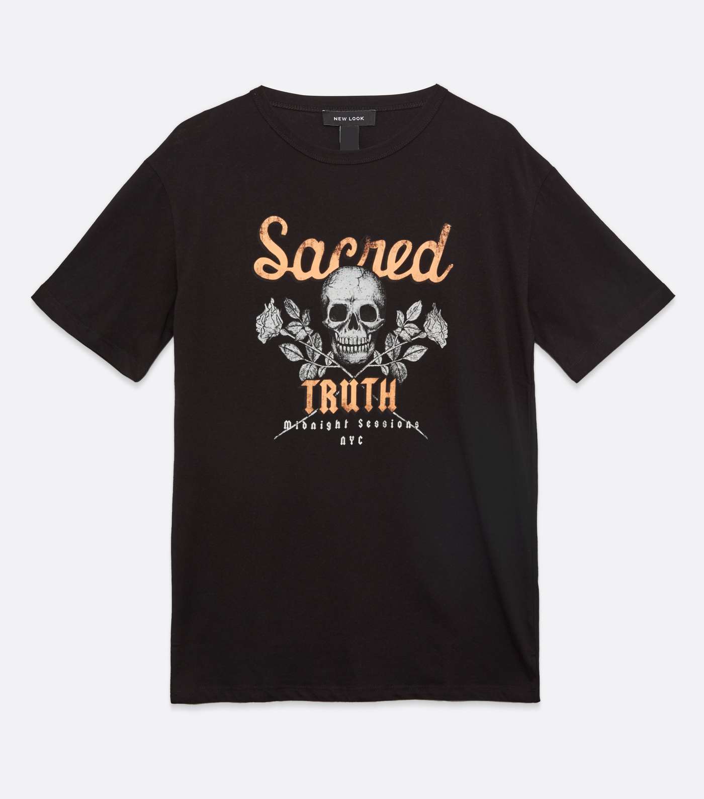 Black Floral Skull Slogan T-Shirt  Image 5