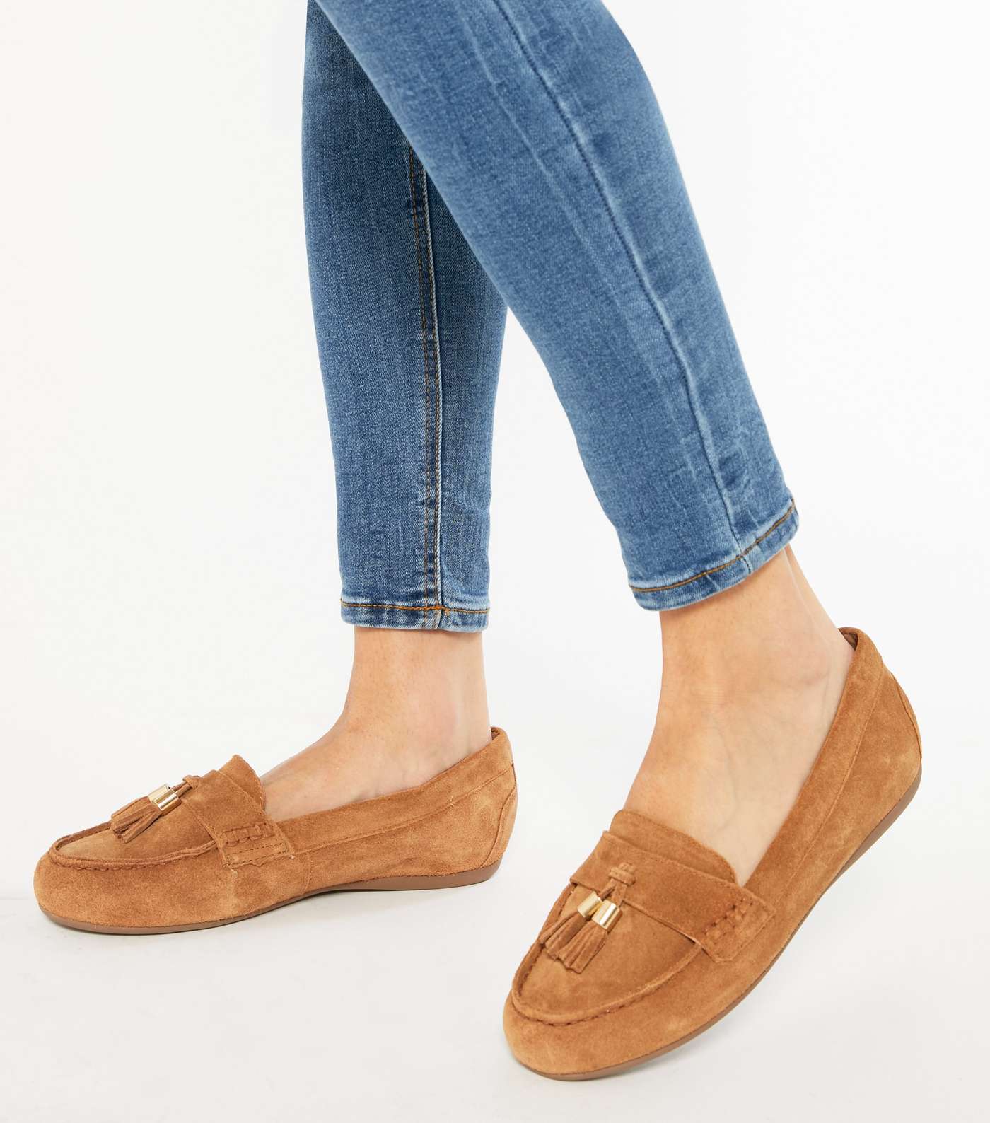 Wide Fit Tan Suede Tassel Trim Loafers Image 2
