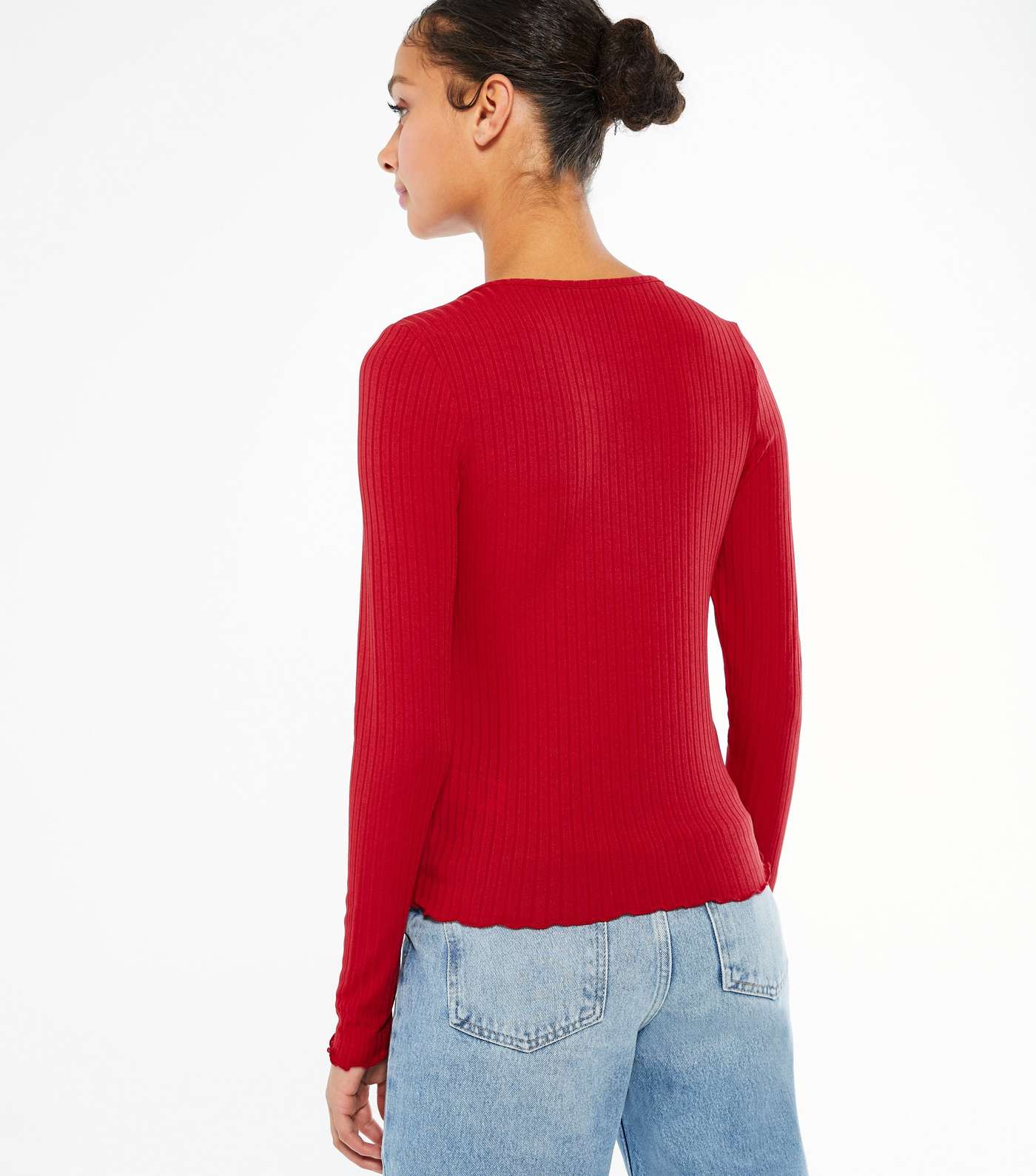 Red Ribbed Long Sleeve Zip Cardigan Image 3