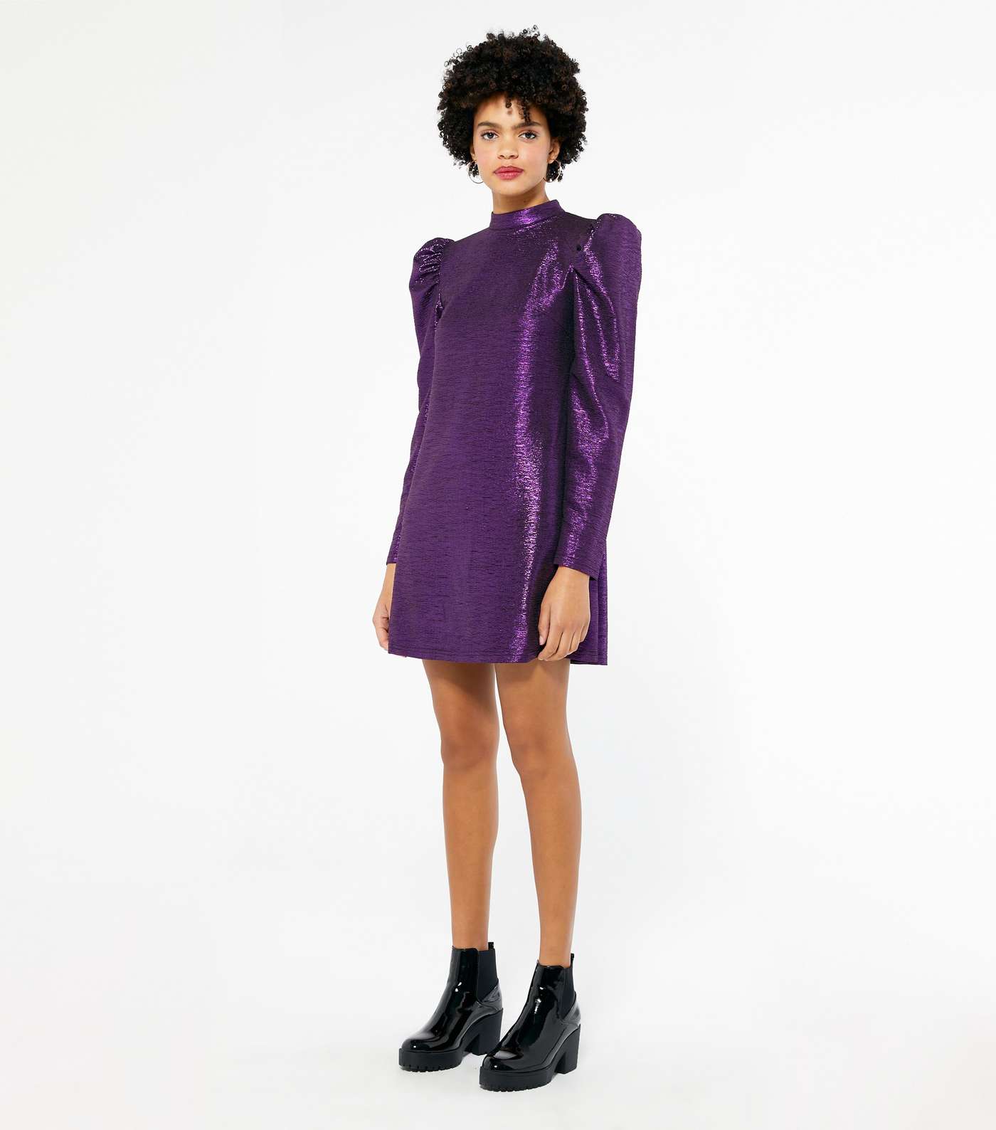Blue Vanilla Purple Glitter Puff Sleeve Dress Image 2