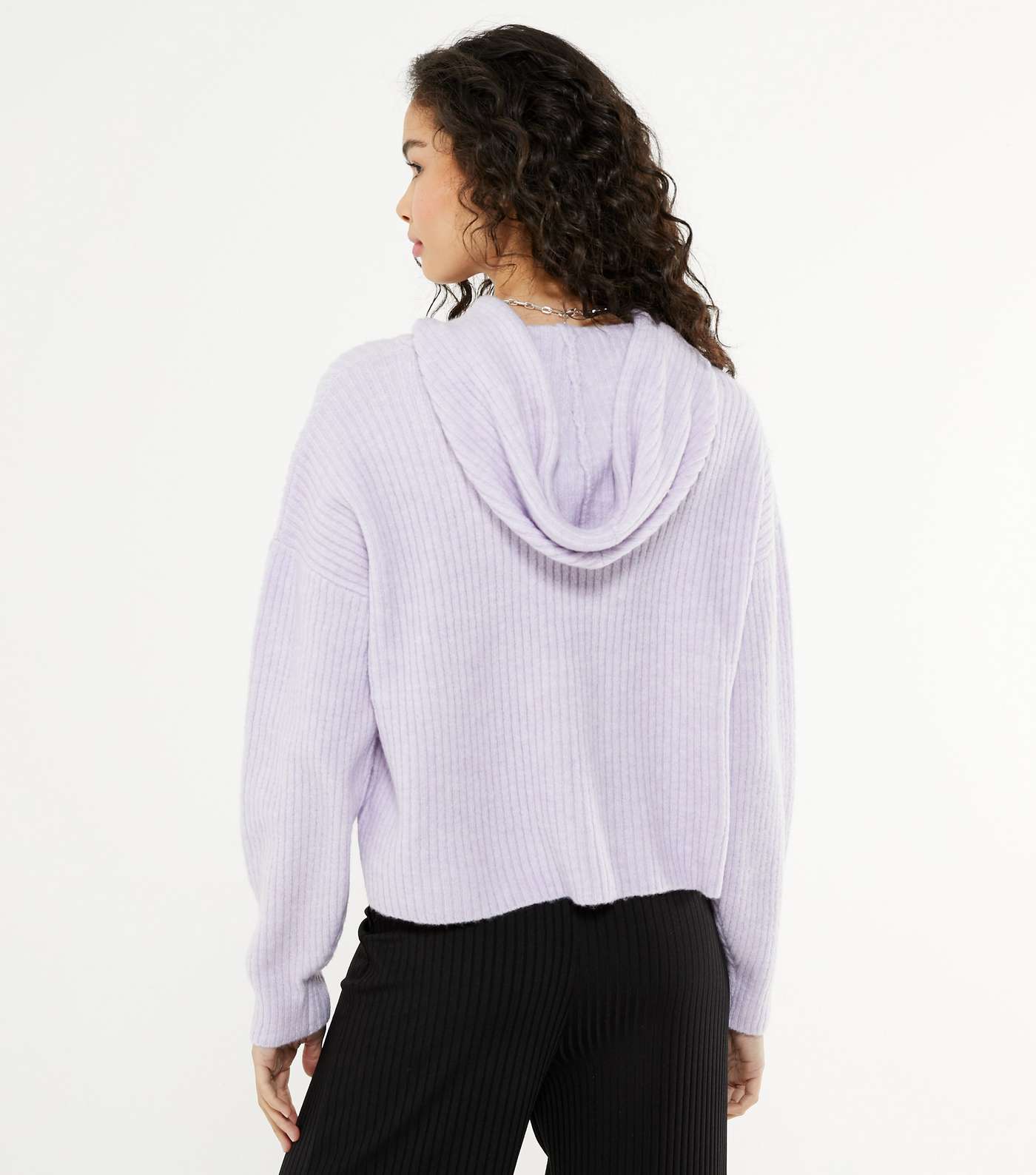 Lilac Ribbed Knit Hoodie Image 4