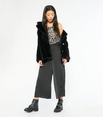 Black satin cropped deals trousers