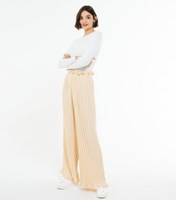 Petite Stone Cotton Pleated Wide Leg Trousers  New Look