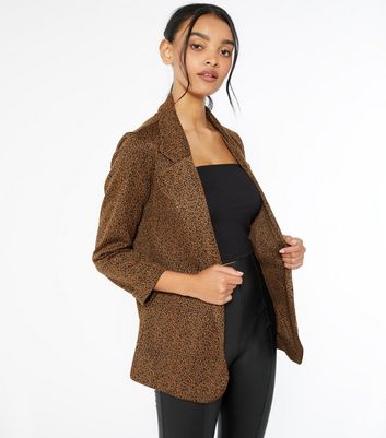 Brown Leopard Print Jersey Blazer | New 