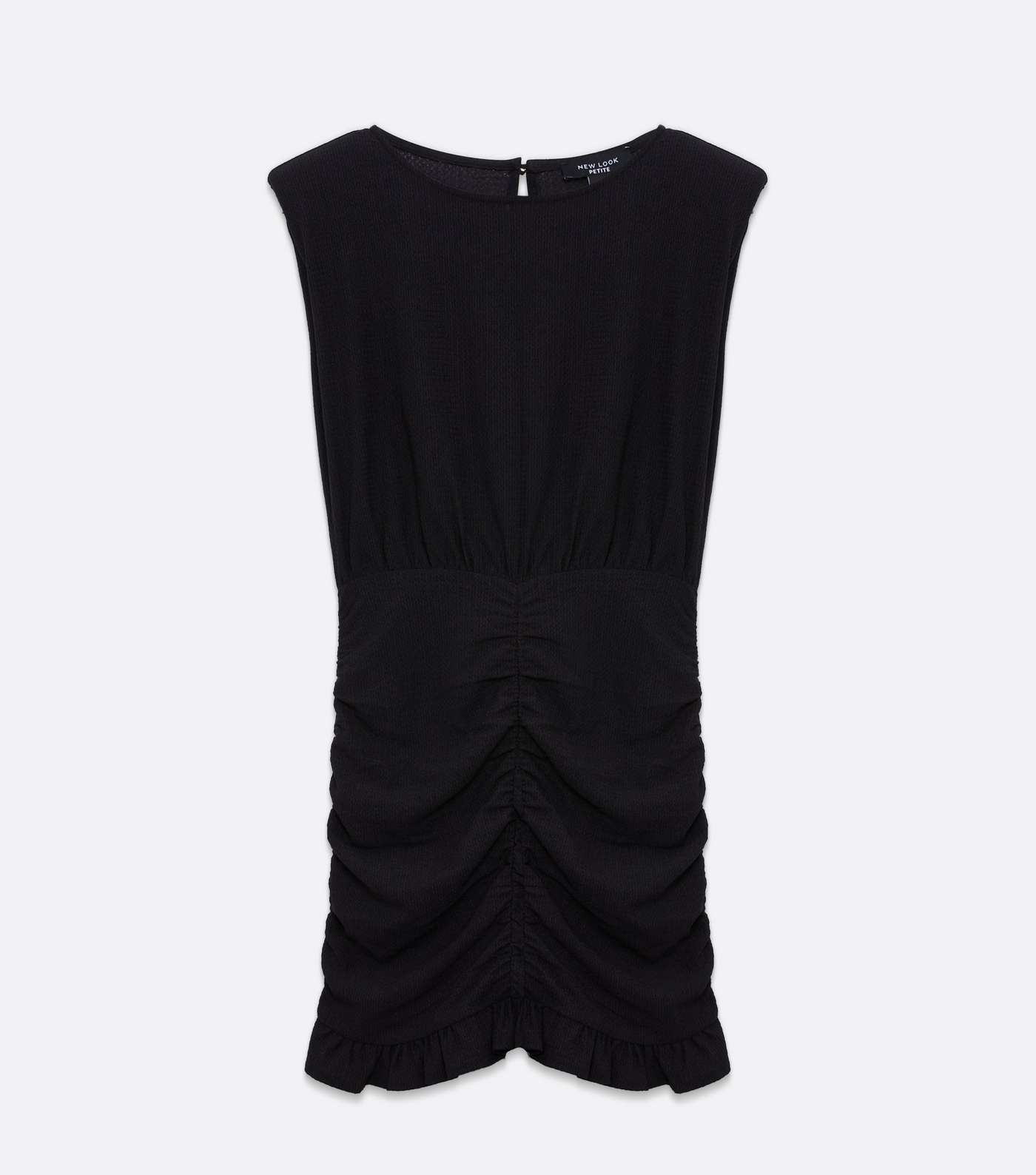 Petite Black Ruched Padded Shoulder Dress Image 5