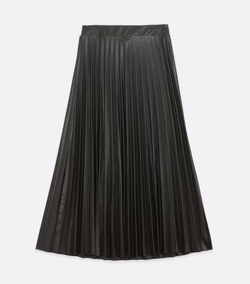 faux leather pleated skirt new look