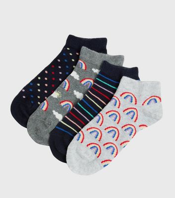 Girls 6 Pack Trainer Liner Socks Fruit Design Stripes Cotton Rich Bright MultiColoured 