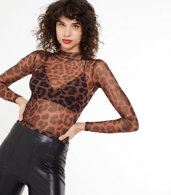Brown Leopard Print Mesh Top | New Look