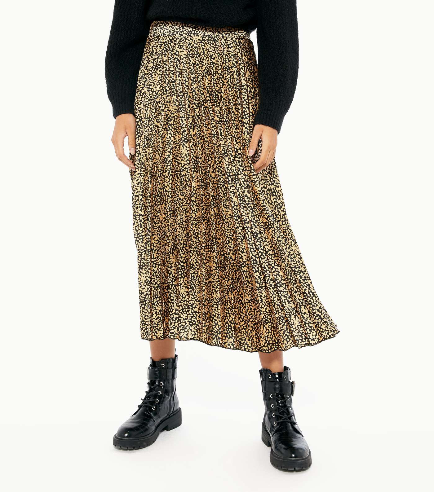 Brown Spot Satin Pleated Midi Skirt Image 2