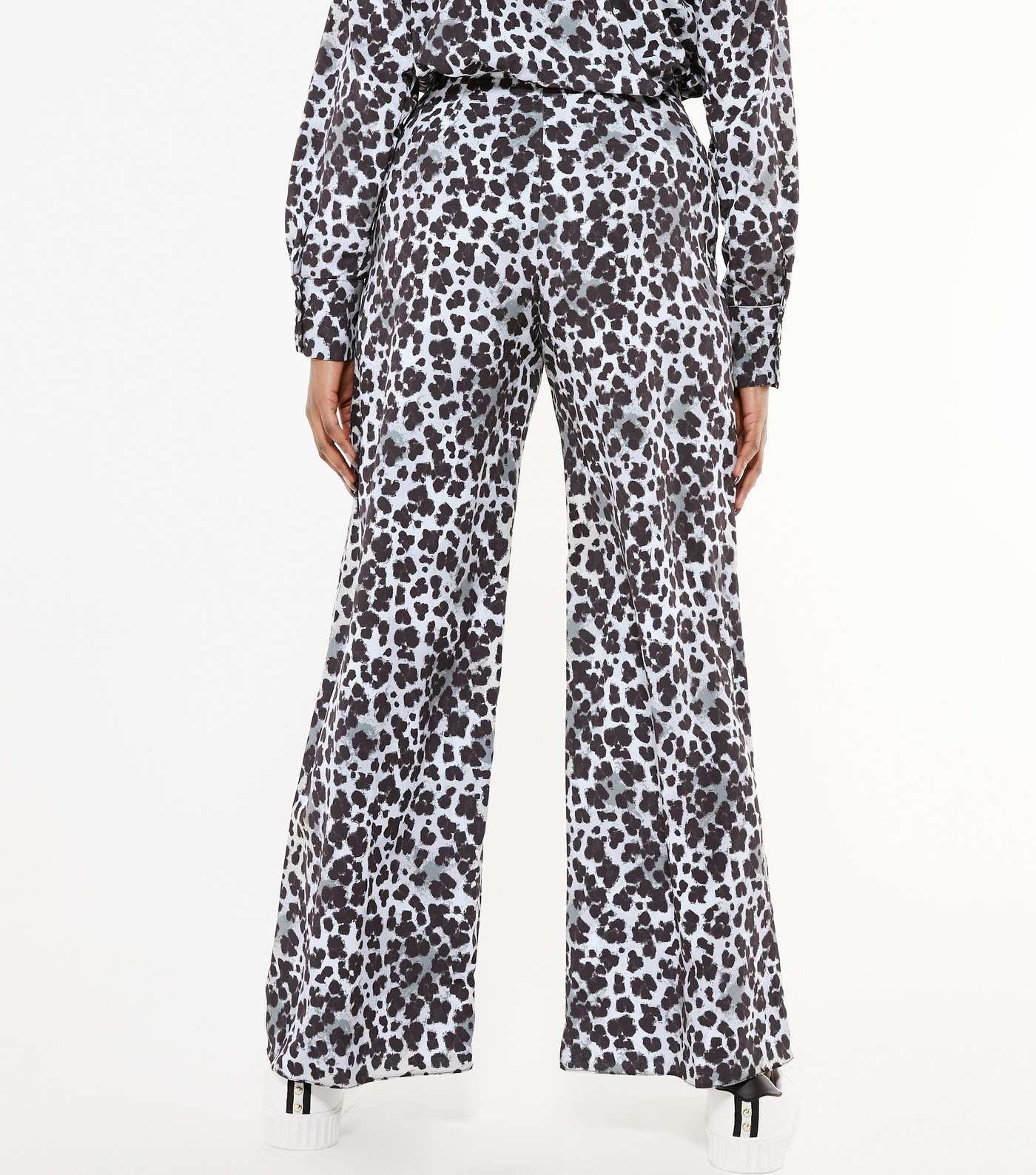 White Leopard Print Wide Leg Trousers Image 3