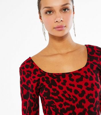 red and black leopard print bodysuit